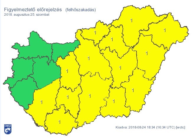 Időjárás-előrejelzés, felhőszakadás szombaton - Forrás: www.met.hu