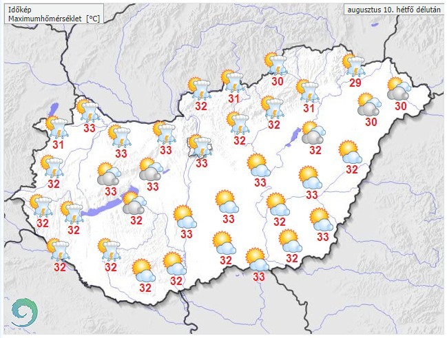 ​Időjárás-előrejelzés hétfőre - Forrás:met.hu