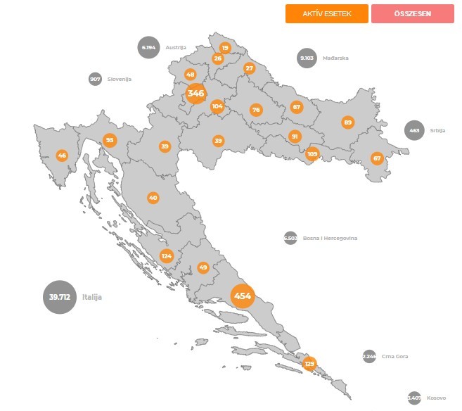 Koronavírus Horvátországban - 2020. szeptember 16 - Forrás: koronavirus.hr