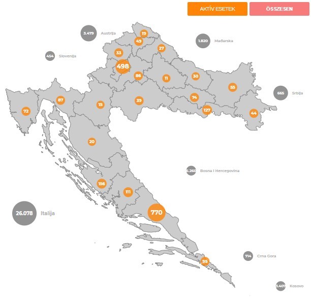 horvátországi koronavírus fertőzöttek