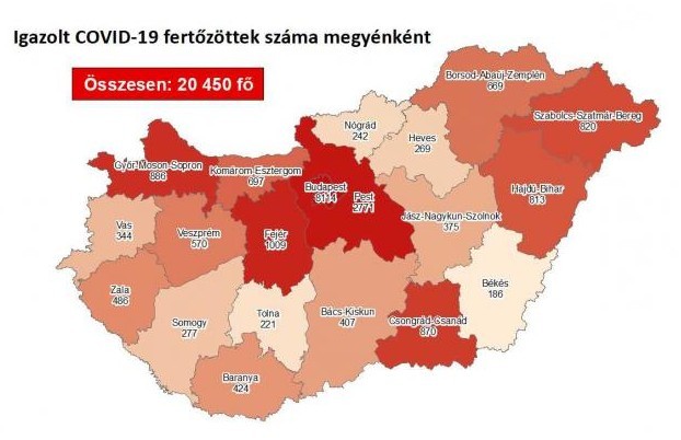 Eddig Budapesten és Pest megyében regisztrálták a legtöbb fertőzöttet. Itt a friss lista megyénként: