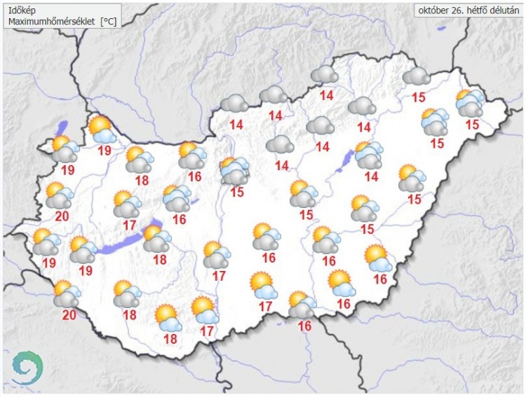 Weather forecast for Monday afternoon