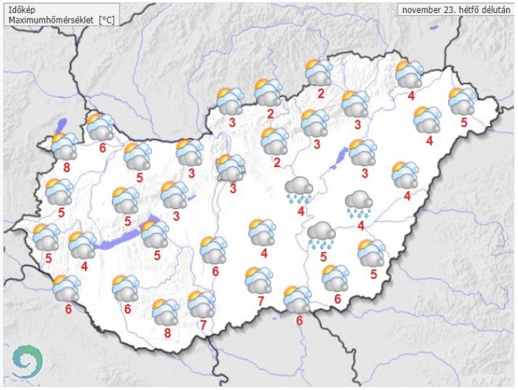 Weather forecast for Monday morning