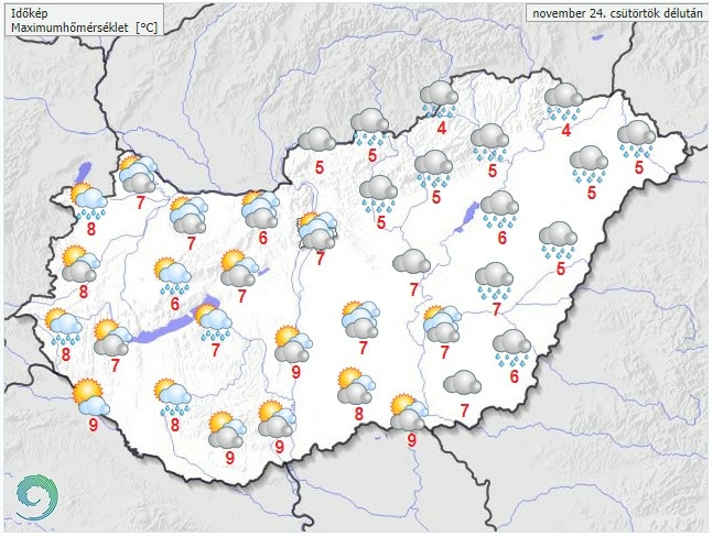 Időjárás-előrejelzés csütörtök délutánra - Forrás:met.hu