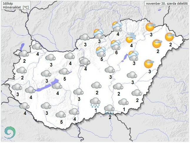 Időjárás-előrejelzés szerda délelőttre - Forrás:met.hu
