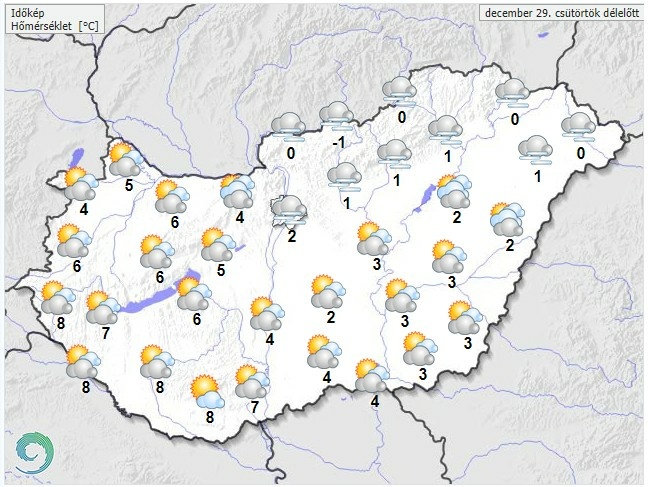 Időjárás-előrejelzés csütörtök délelőttre - Forrás:met.hu