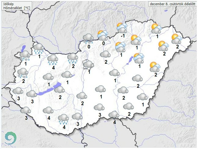 Időjárás-előrejelzés csütörtök délelőttre - Forrás:met.hu