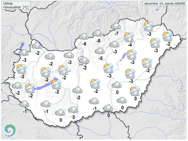 Időjárás-előrejelzés szerda délelőttre - Forrás:met.hu