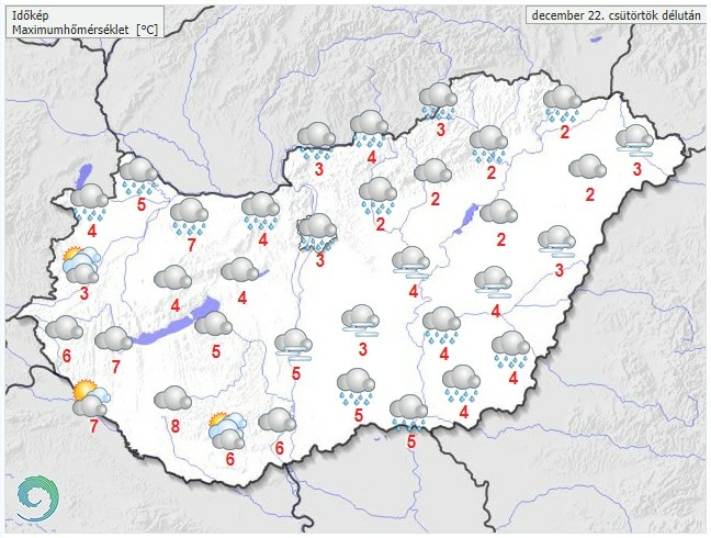 Időjárás-előrejelzés csütörtök délutánra - Forrás:met.hu