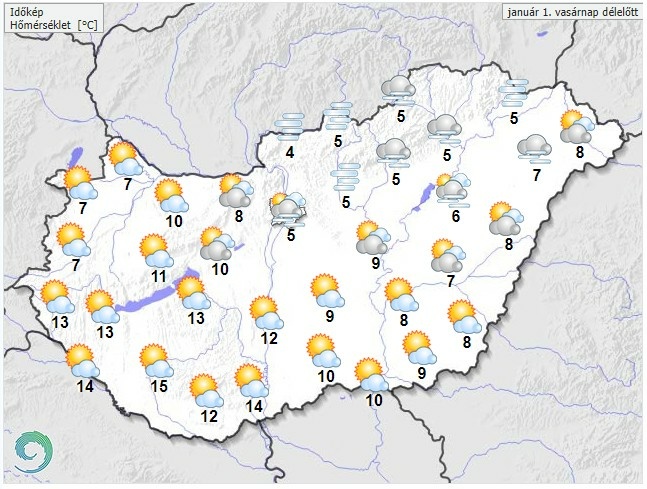 Időjárás-előrejelzés vasárnap délelőttre - Forrás:met.hu