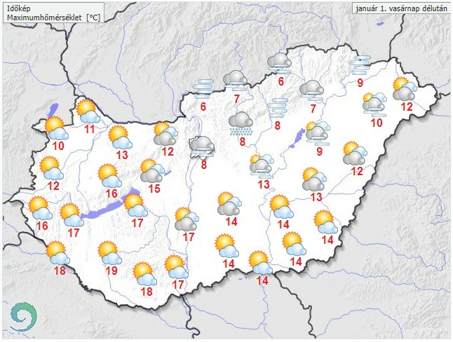 Időjárás-előrejelzés vasárnap délutánra - Forrás:met.hu