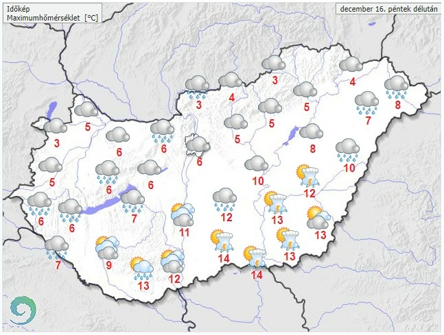 Időjárás-előrejelzés péntek délutánra - Forrás:met.hu