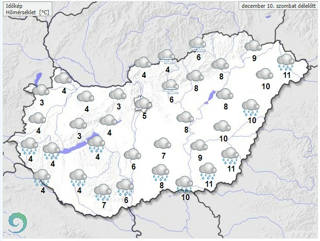 Időjárás-előrejelzés szombat délelőttre - Forrás:met.hu