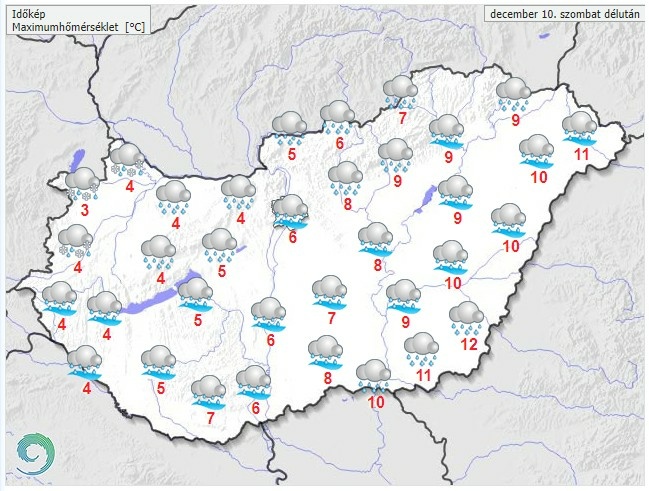 Időjárás-előrejelzés szombat délutánra - Forrás:met.hu