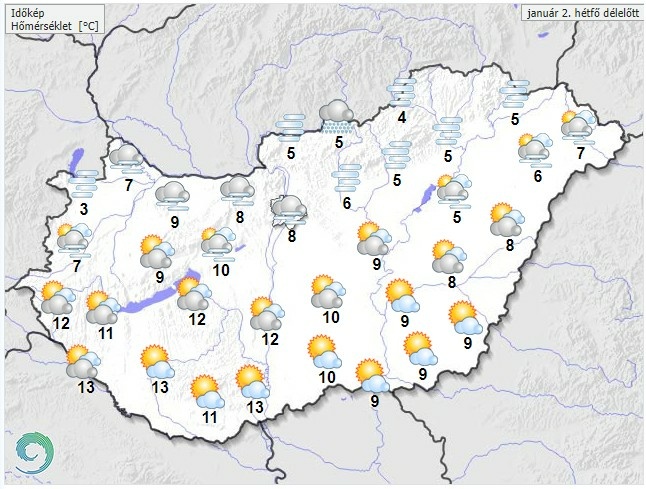 Időjárás-előrejelzés hétfő délelőttre - Forrás:met.hu