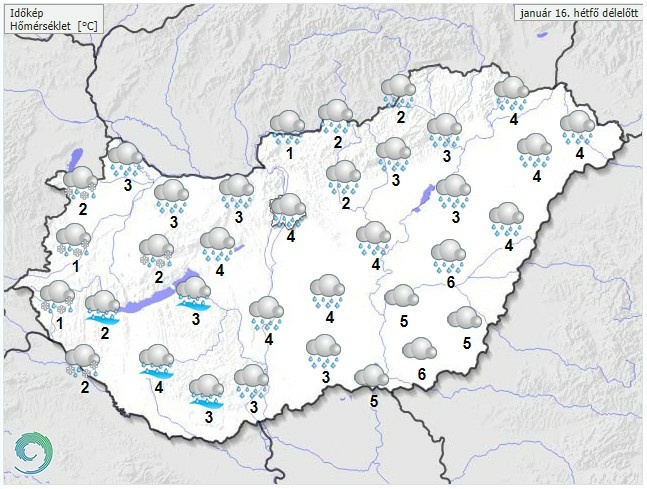Időjárás-előrejelzés hétfő délelőttre - Forrás:met.hu