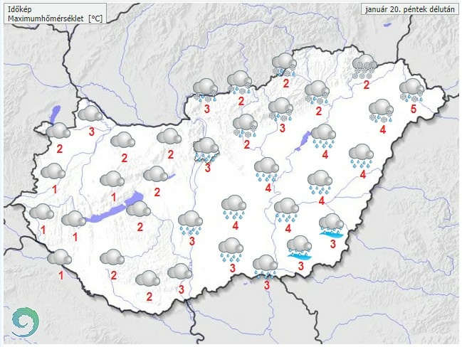 Időjárás-előrejelzés péntek délutánra - Forrás:met.hu