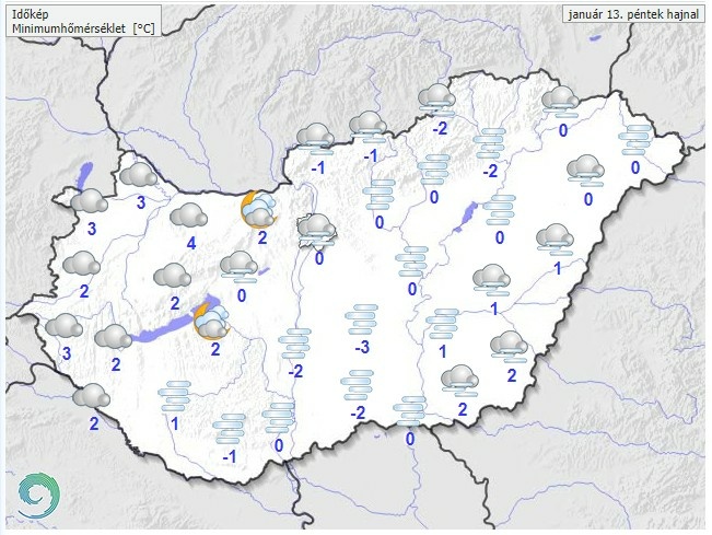 Időjárás-előrejelzés péntek hajnalra - Forrás: met.hu