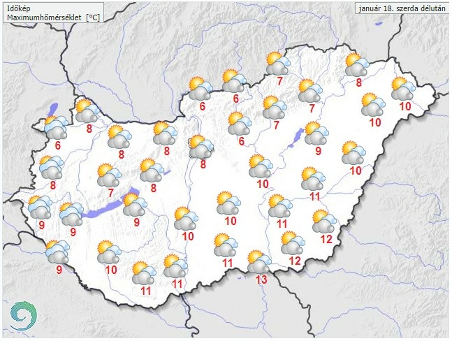 Időjárás-előrejelzés szerda délutánra - Forrás:met.hu