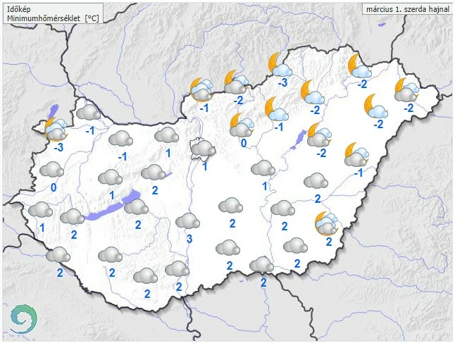 Időjárás-előrejelzés szerda hajnalra - Forrás: met.hu
