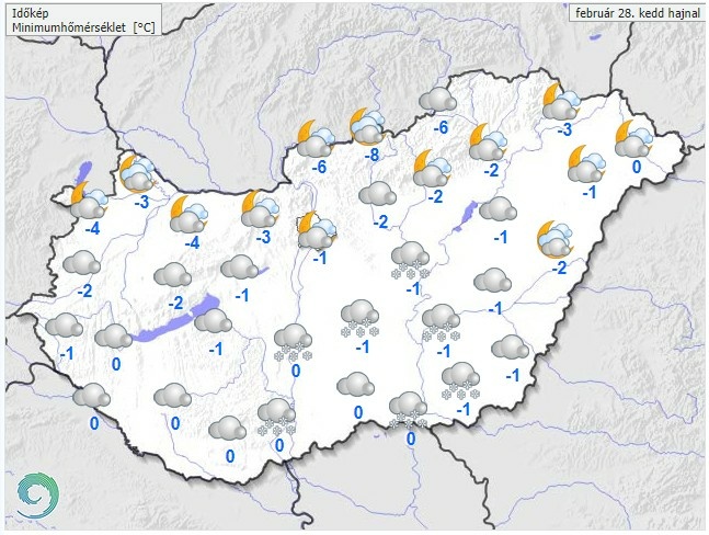 Időjárás-előrejelzés kedd délelőttre - Forrás:met.hu