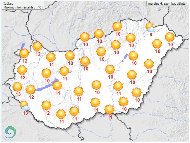 Időjárás-előrejelzés szombat délutánra - Forrás: met.hu