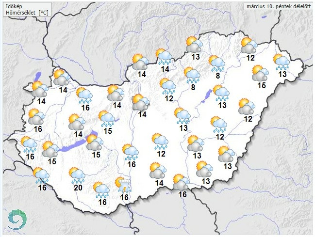 Időjárás-előrejelzés péntek délelőttre - Forrás: met.hu
