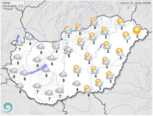 ​  Időjárás-előrejelzés szerda délelőttre - Forrás: met.hu  ​
