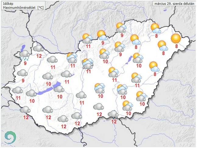 ​  Időjárás-előrejelzés szerda délutánra - Forrás: met.hu  ​