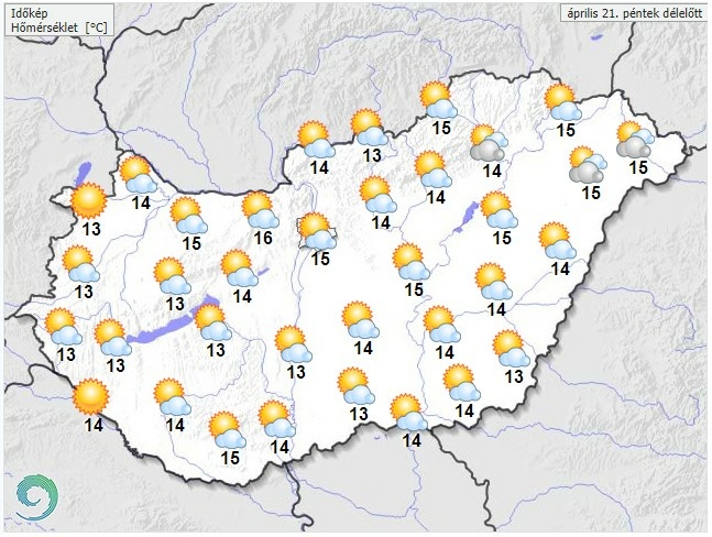 Időjárás-előrejelzés péntek délelőttre - Forrás: met.hu