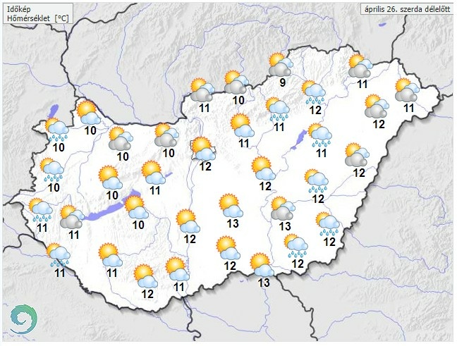 Időjárás-előrejelzés csütörtök délelőttre - Forrás: met.hu