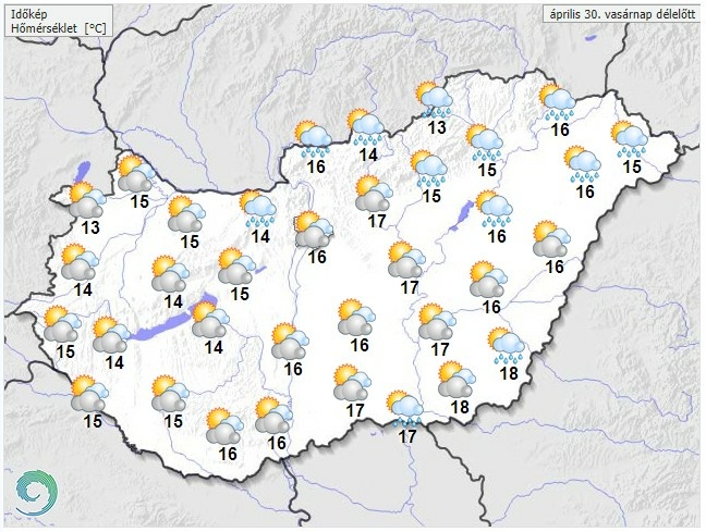Időjárás-előrejelzés vasárnap délelőttre - Forrás: met.hu