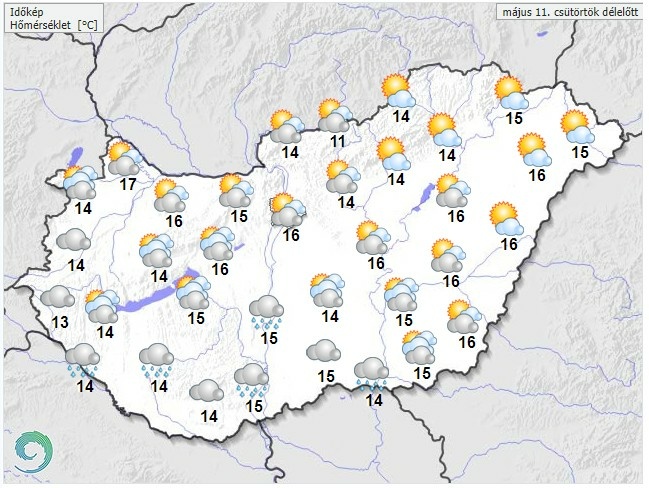 Időjárás-előrejelzés csütörtök délelőttre - Forrás: met.hu