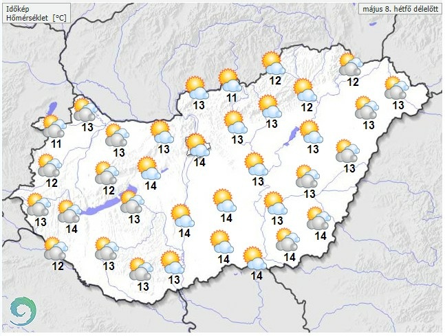 Időjárás-előrejelzés hétfő délelőttre - Forrás: met.hu