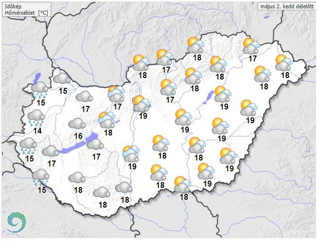 Időjárás-előrejelzés kedd délelőttre - Forrás: met.hu