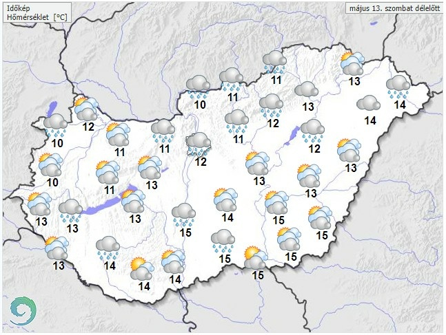 Időjárás-előrejelzés szombat délelőttre - Forrás: met.hu