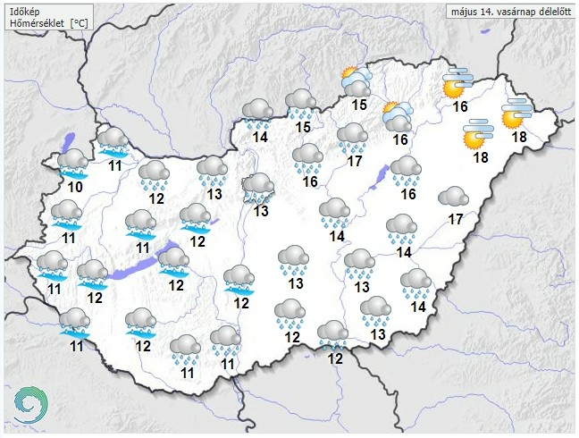 Időjárás-előrejelzés vasárnap délelőttre - Forrás: met.hu