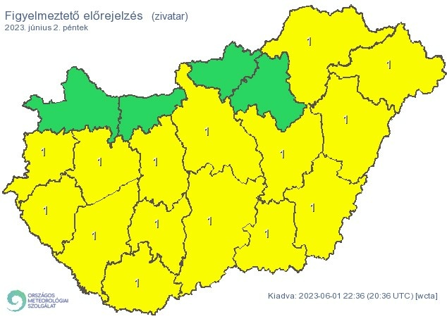 Figyelmeztetés péntekre - Forrás: met.hu