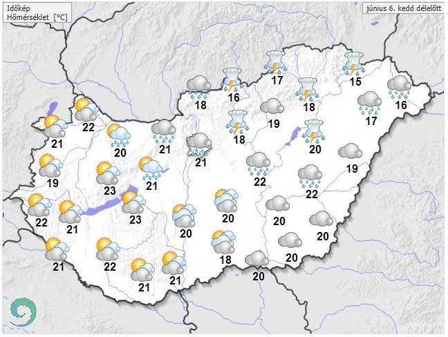  Időjárás-előrejelzés kedd délelőttre - Forrás: met.hu