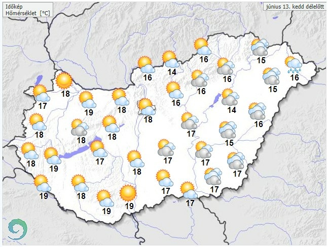 Időjárás-előrejelzés kedd délelőttre - Forrás: met.hu