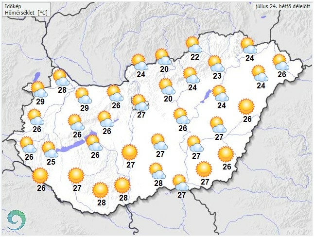 Időjárás-előrejelzés hétfő délelőttre - Forrás: met.hu