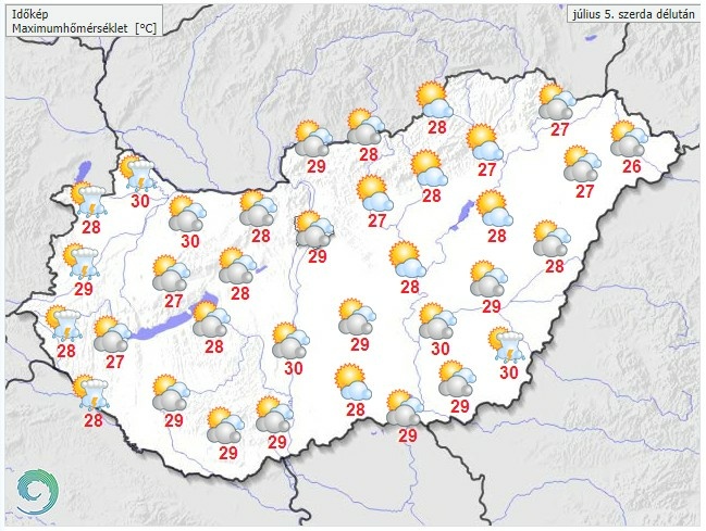 Időjárás-előrejelzés szerda délutánra - Forrás: met.hu