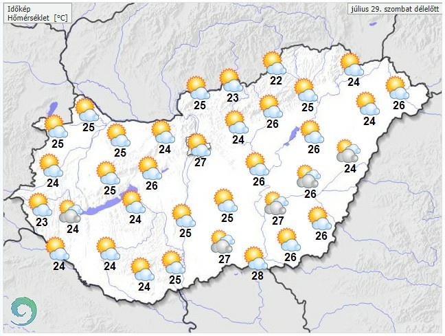 Időjárás-előrejelzés szombat délelőttre - Forrás: met.hu
