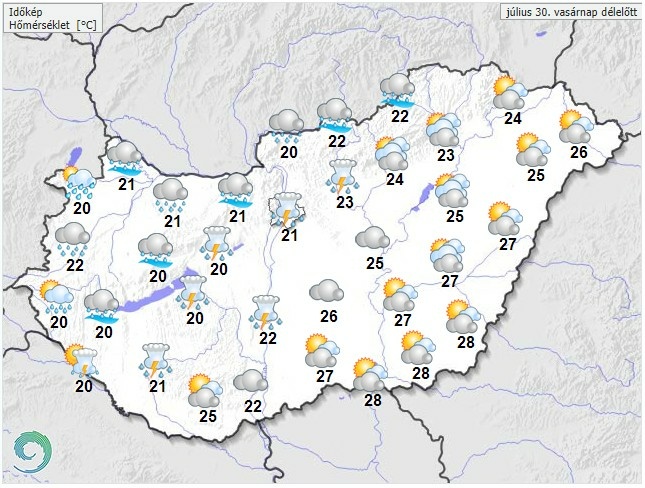 Időjárás-előrejelzés vasárnap délelőttre - Forrás: met.hu