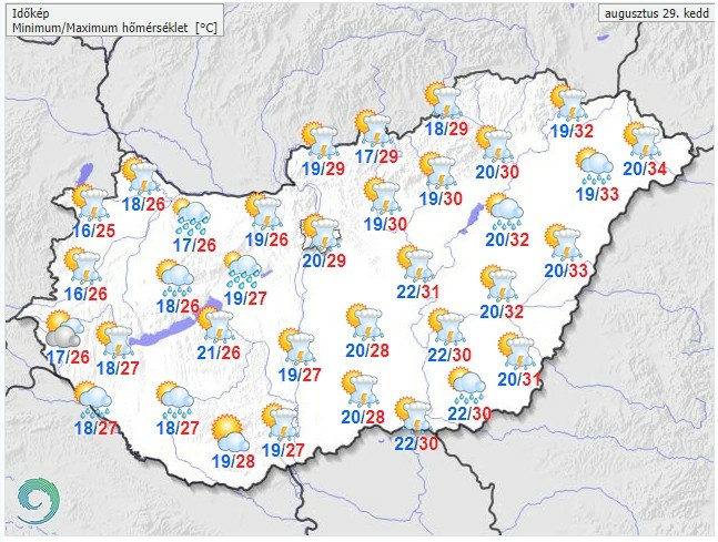Időjárás-előrejelzés hétfőre - Forrás: met.hu