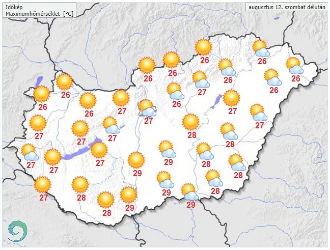 Időjárás-előrejelzés szombat délutánra - Forrás: met.hu