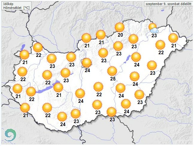 Időjárás-előrejelzés szombat délelőttre - Forrás: met.hu