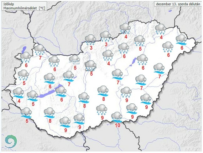 Időjárás-előrejelzés szerda délutánra - Forrás: met.hu