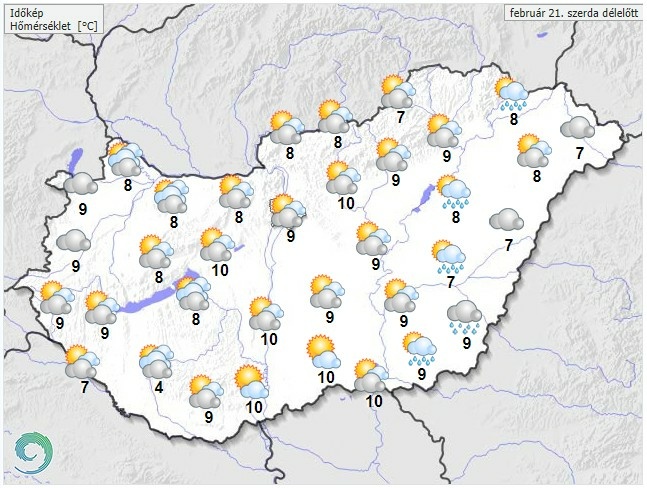 Időjárás-előrejelzés szerda délelőttre - Forrás: met.hu
