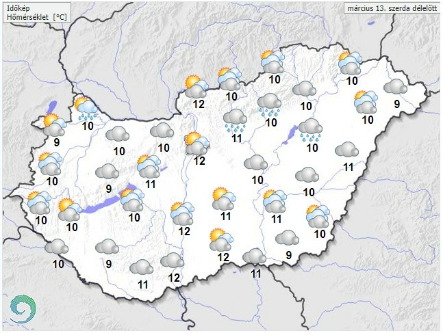 Időjárás-előrejelzés szerda délelőttre - Forrás: met.hu